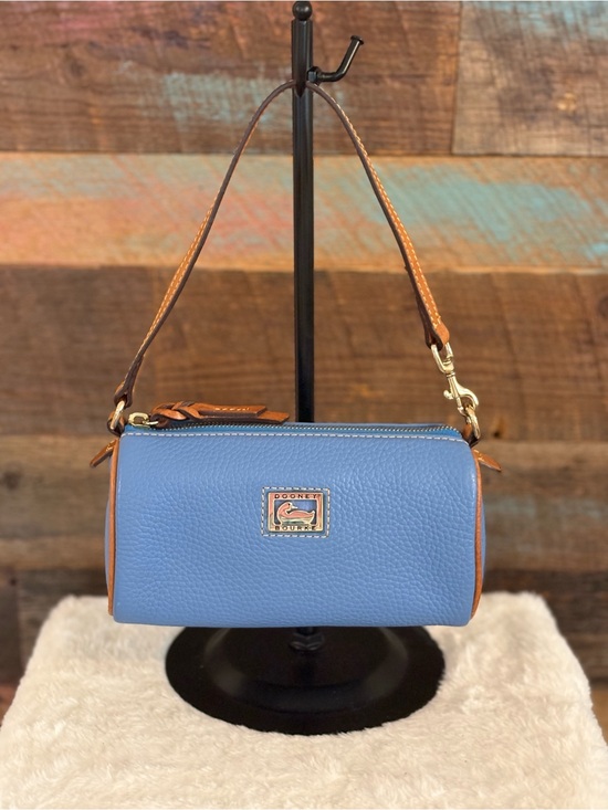 Dooney & Bourke Handbags - Dooney & Bourke Blue Pebble Leather Mini Barrel Bag with Brown Trim